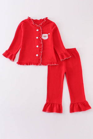 Premium Red santa claus embroidery girl pajamas set