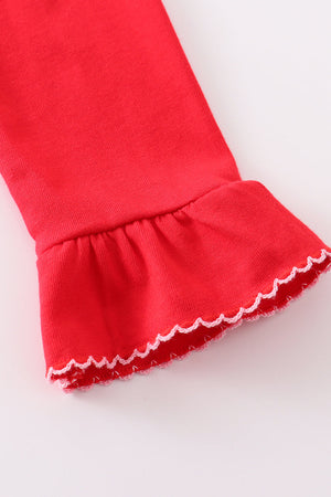 Premium Red santa claus embroidery girl pajamas set