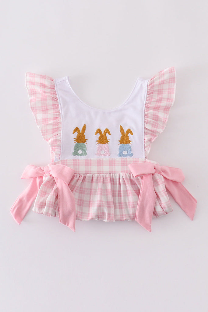 Pink bunny embroidery bow set