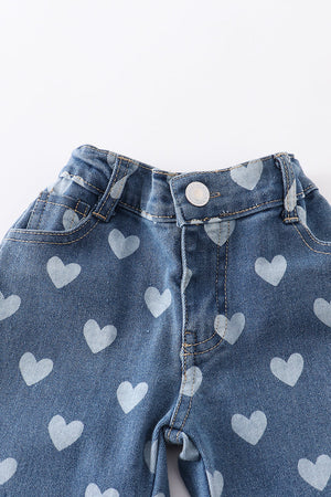 Navy heart print flare denim jeans
