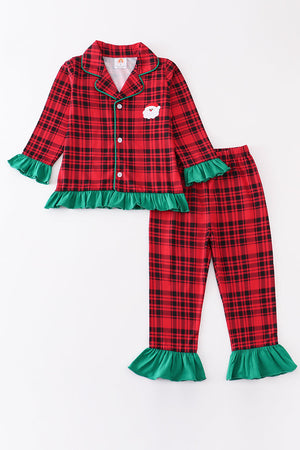 Premium Red plaid santa claus girl pajamas set