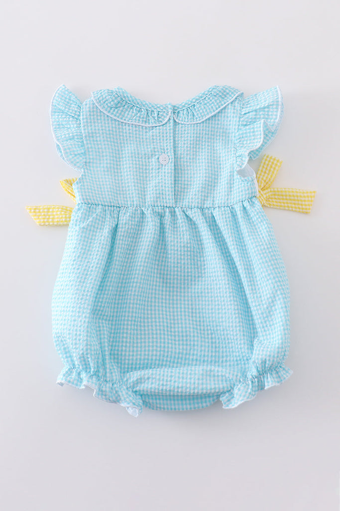Premium mint bunny egg embroidery gingham bubble