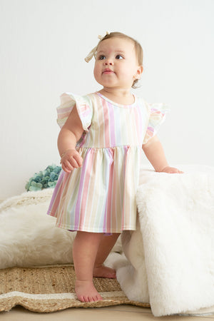 Multicolored stripe ruffle dress