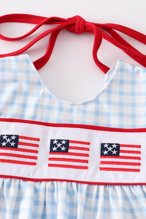 Patriotic flag embroidery plaid baby set