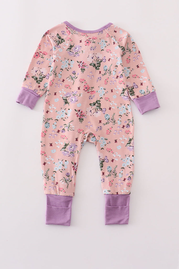 Purple floral print bamboo pajamas romper