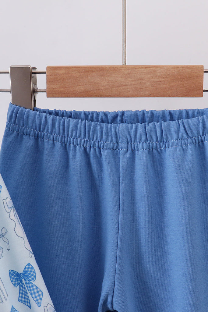 Blue bow smocked ruffle pants set