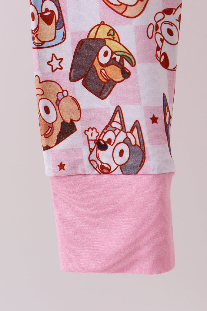 Pink character print bamboo pajama set