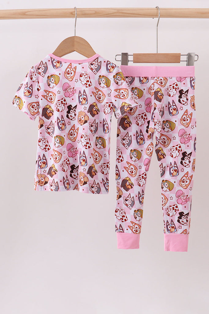 Pink character print bamboo pajama set