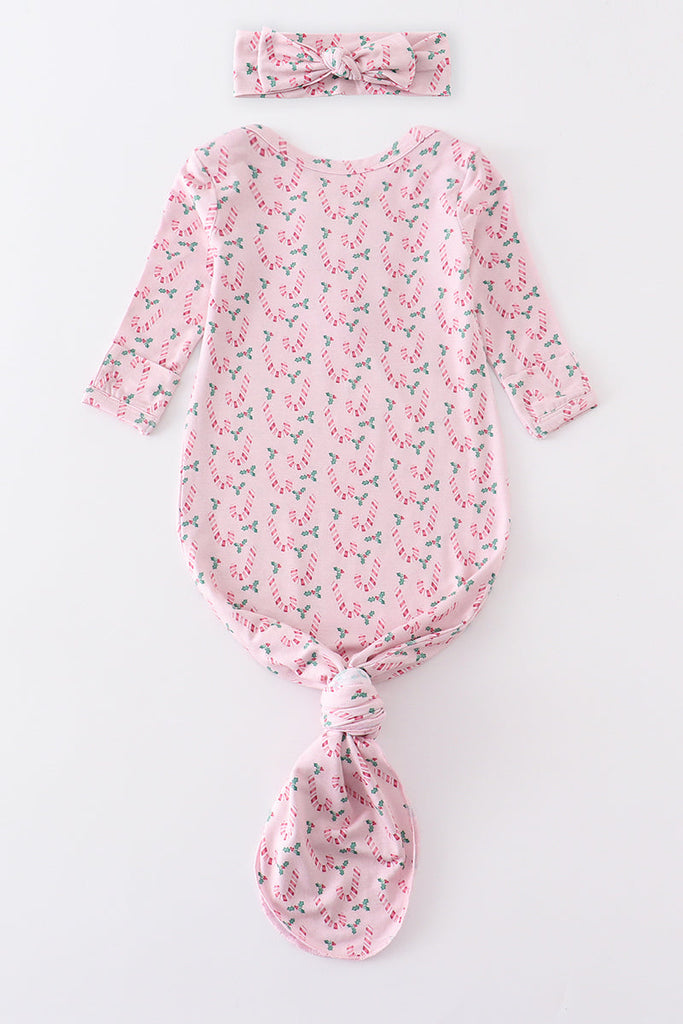 Christmas candy cane print bamboo baby gown