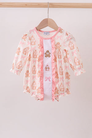 Pink gingerbread embroidery ruffle bubble