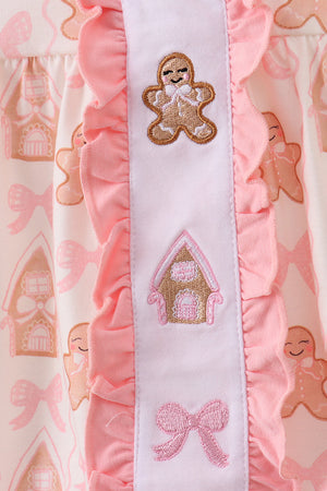 Pink gingerbread embroidery ruffle bubble