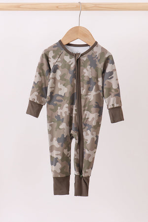 Camouflage bamboo zipper romper