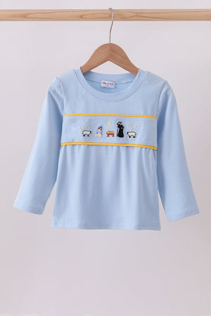 Blue nativity embroidery top