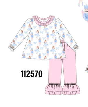 Pink bow nutcracker ruffle pants set