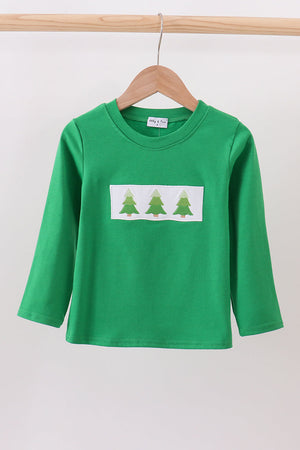 Forest Christmas tree embroidery top