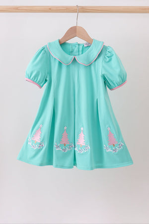 Green christmas tree embroidery dress