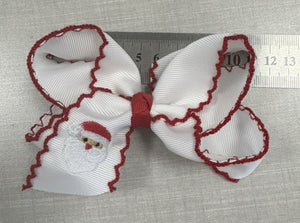 Santa embroidery hair bow