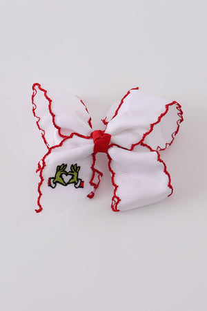 Grinch hands embroidery hair bow