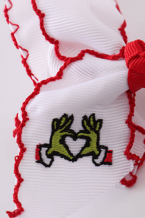 Grinch hands embroidery hair bow
