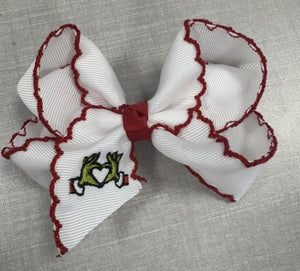 Grinch hands embroidery hair bow