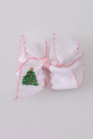 Christmas tree embroidery hair bow