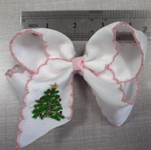 Christmas tree embroidery hair bow