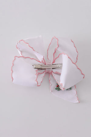Christmas tree embroidery hair bow