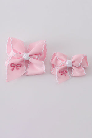 Pink embroidery hair bow