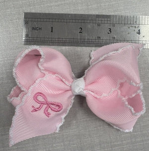 Pink embroidery hair bow