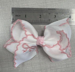 White embroidery hair bow