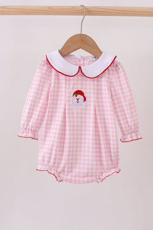 Pink santa claus embroidery gingham bubble