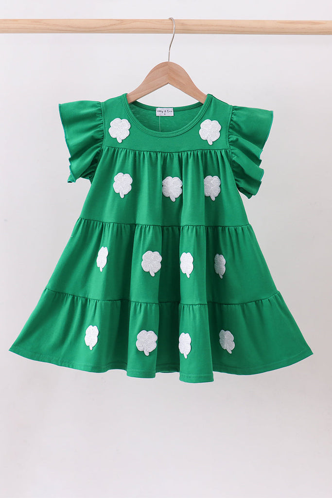 Green Clover Sequin Ruffle Tiered Dress 12 Years