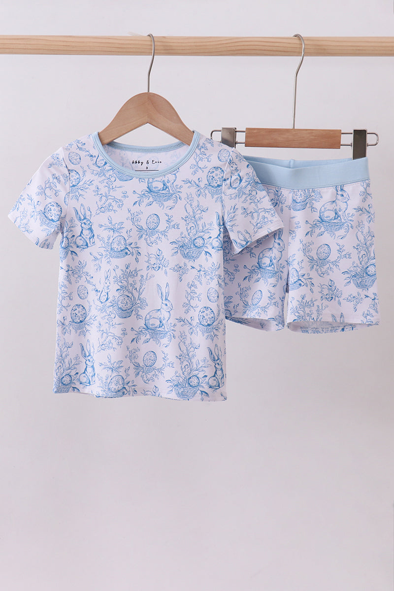 Blue bunny egg bamboo pajama shorts set