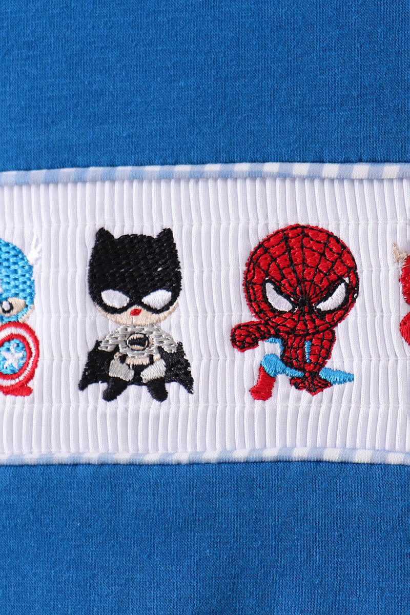 Blue character smocked gingham shorts set