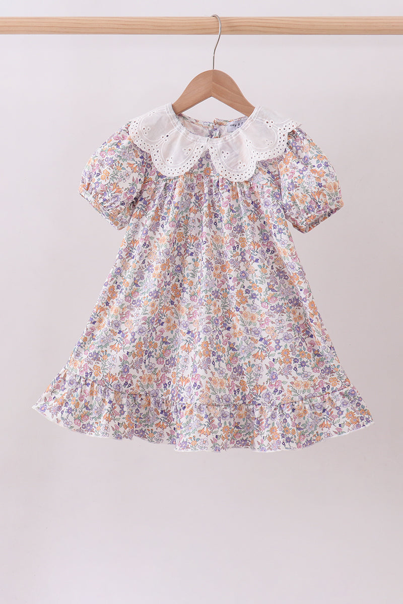 Purple floral lace ruffle dress