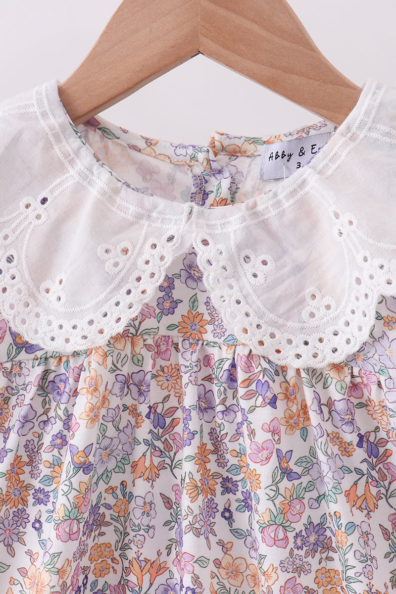 Purple floral lace ruffle dress