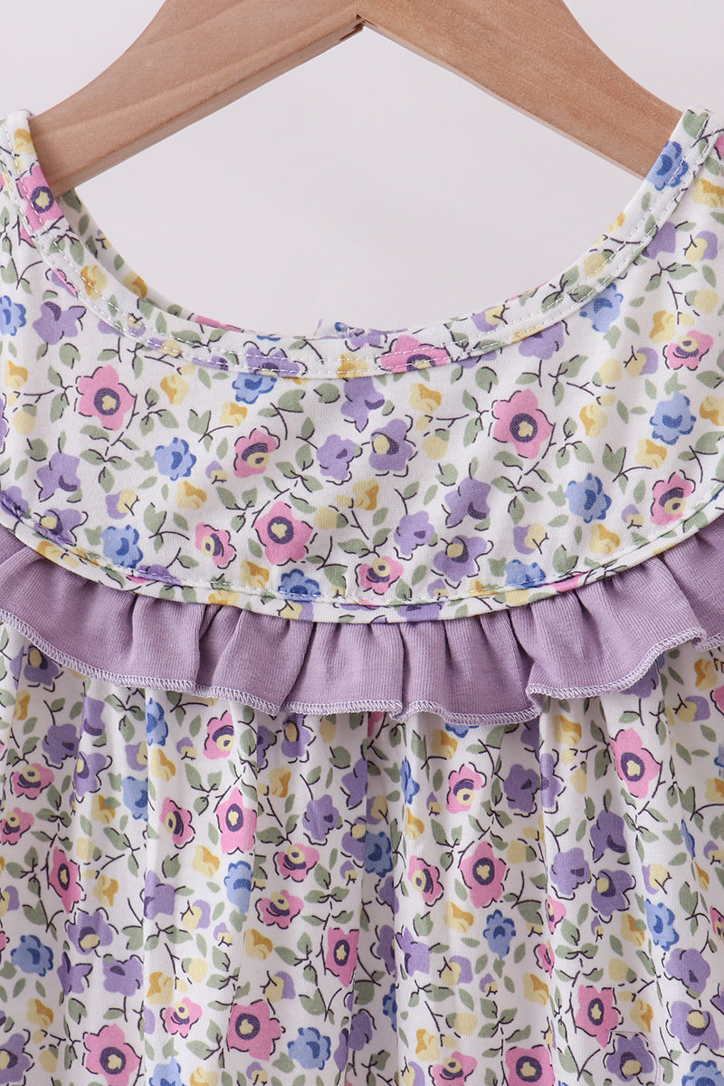 Purple floral goose applique ruffle dress