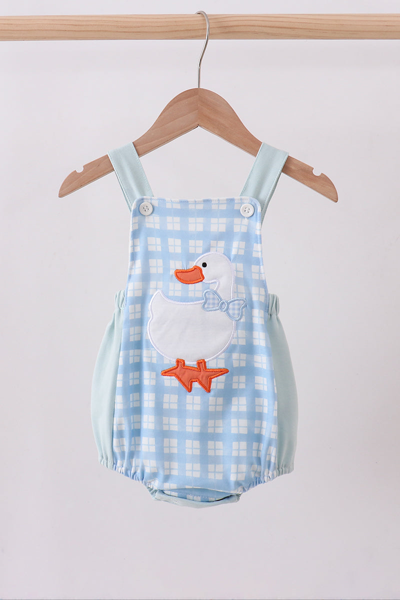 Blue goose applique gingham bubble