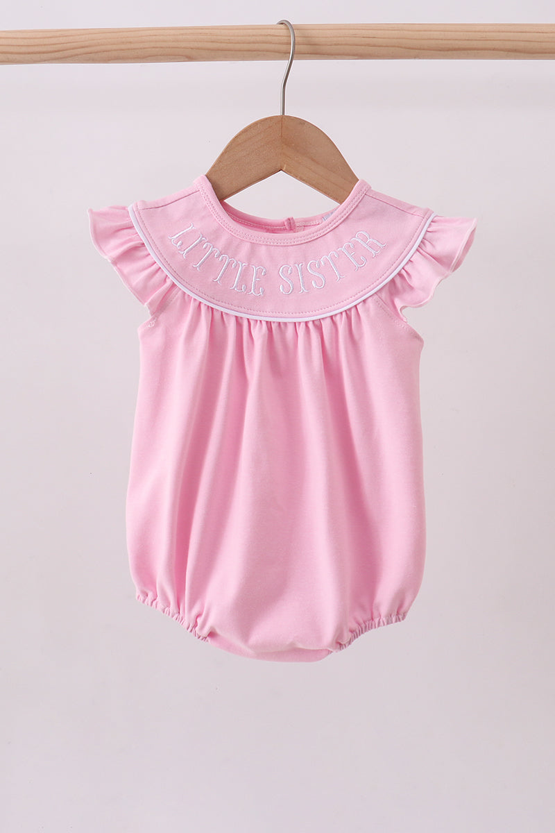 Pink litter sister embroidery ruffle bubble