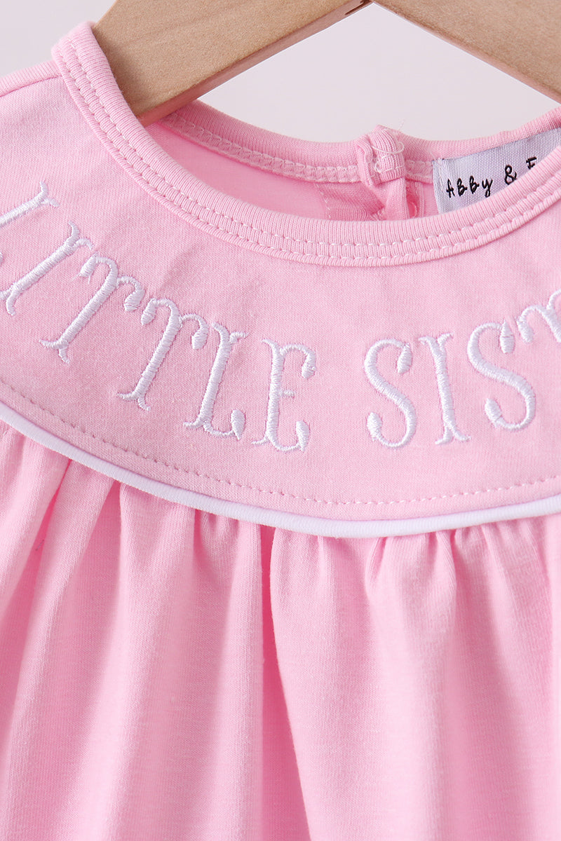 Pink litter sister embroidery ruffle bloomer set
