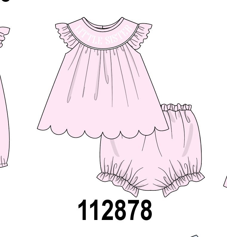 Pink litter sister embroidery ruffle bloomer set