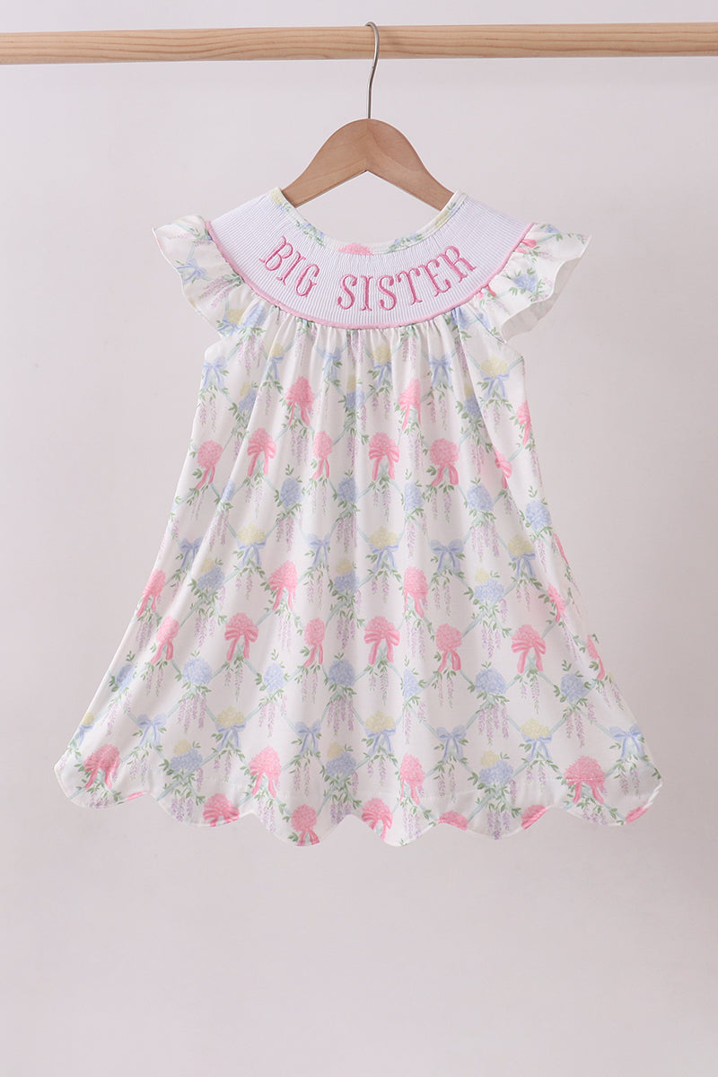 Floral print big sister smocked ruffle dress