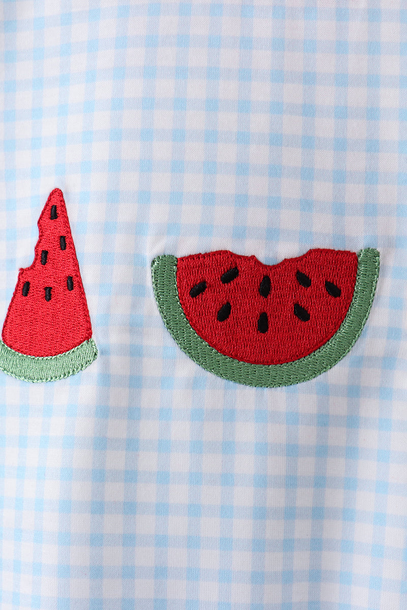 Blue watermelon embroidery shorts set
