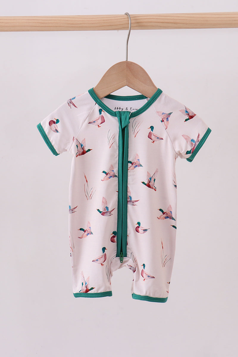 Green duck bamboo pajama romper