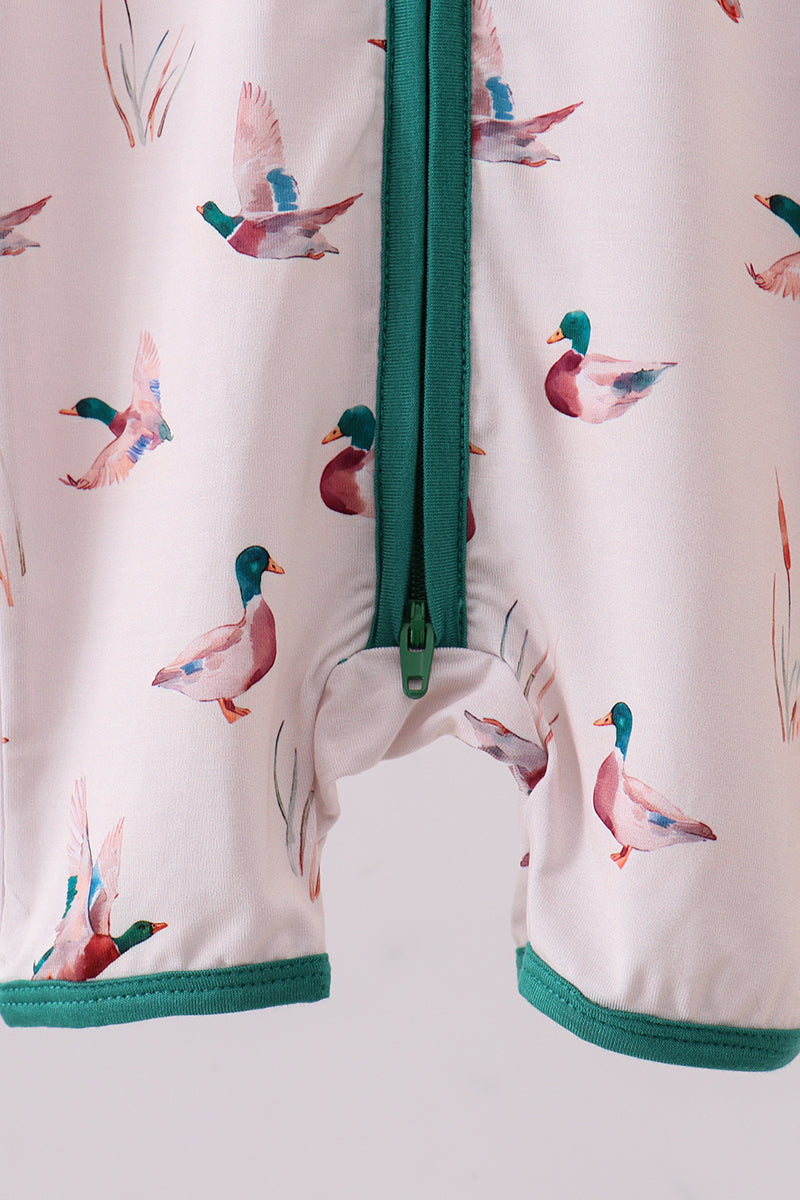 Green duck bamboo pajama romper