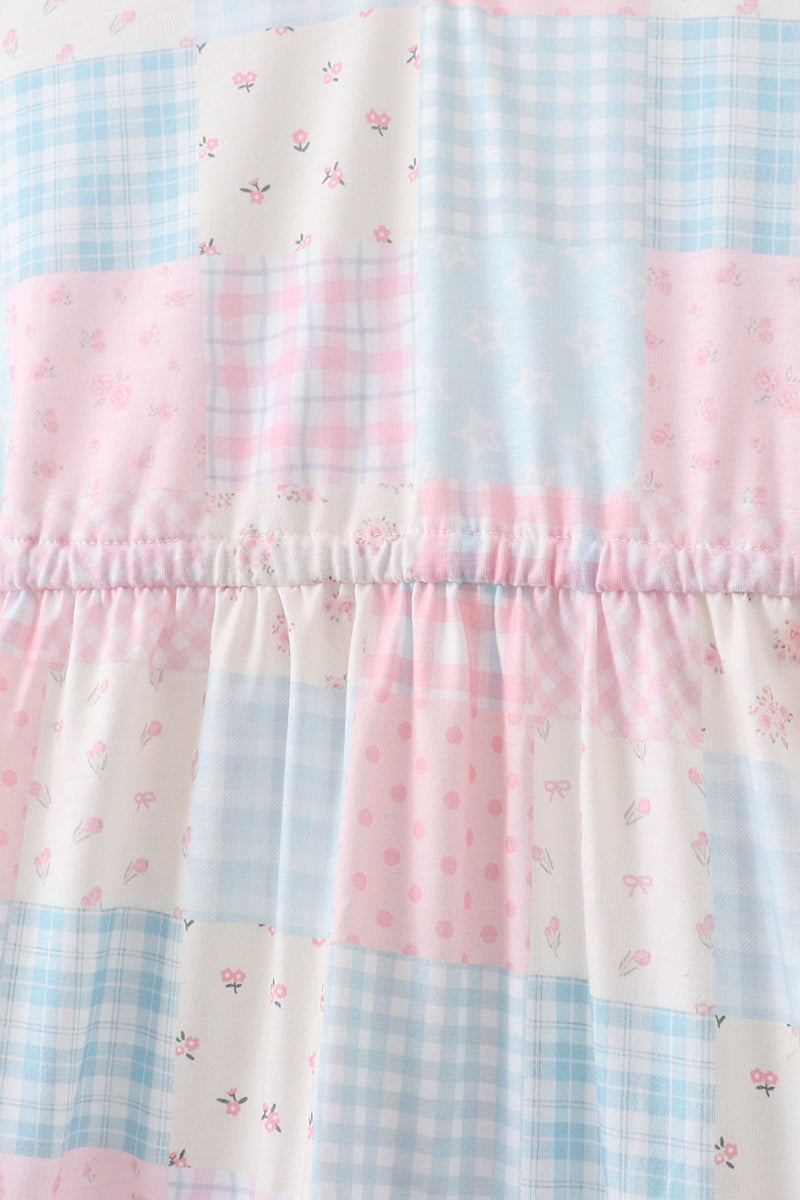 Pink patchwork floral tiered dress