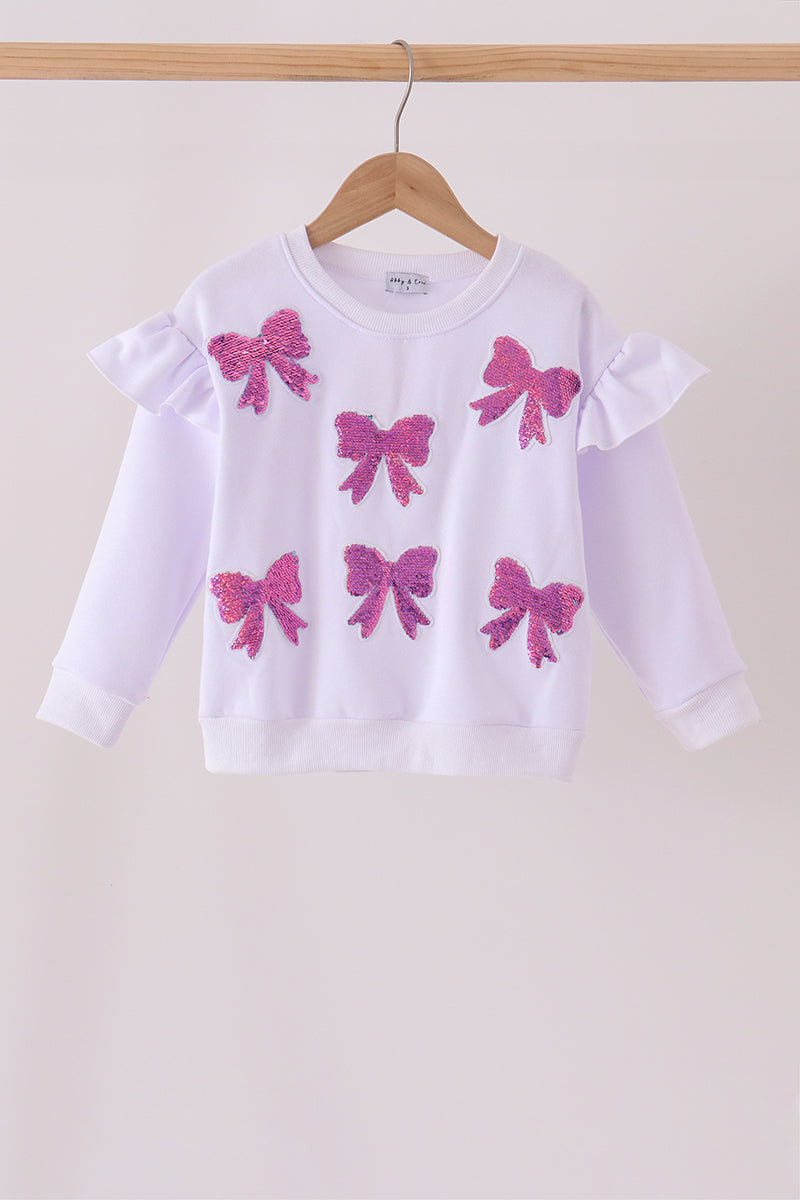 White bow sequin mom&me sweatshirt