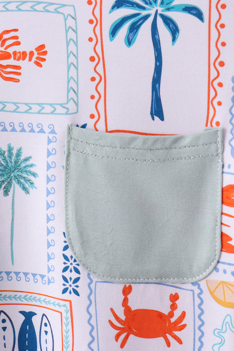 Coconut trees lobsters print bamboo pajama set