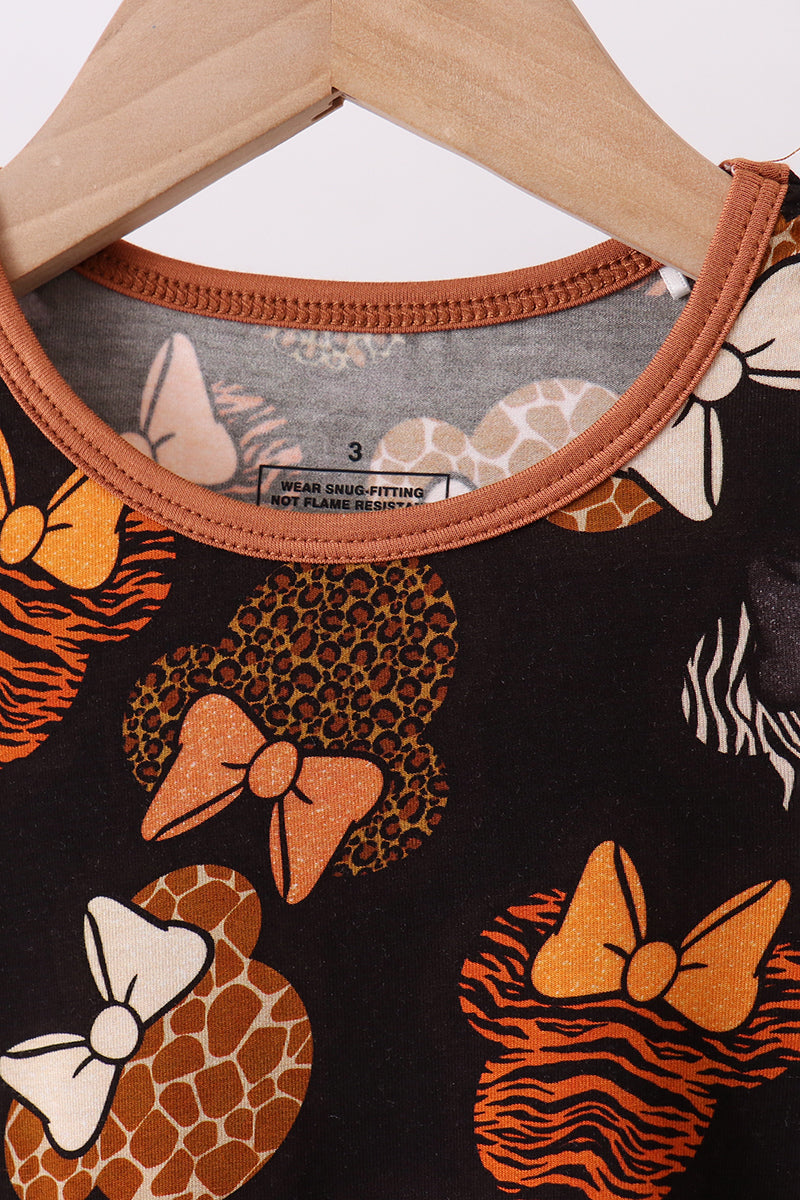 Brown character bamboo pajama set