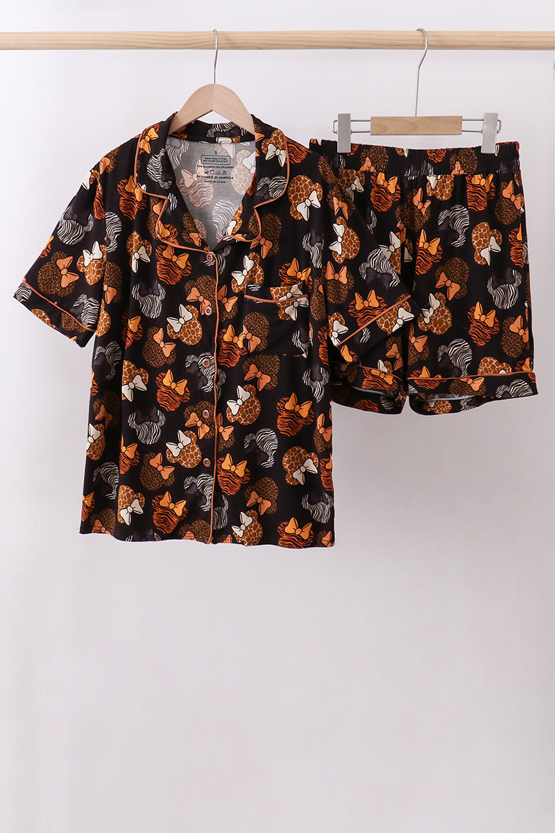 Brown character bamboo pajama set